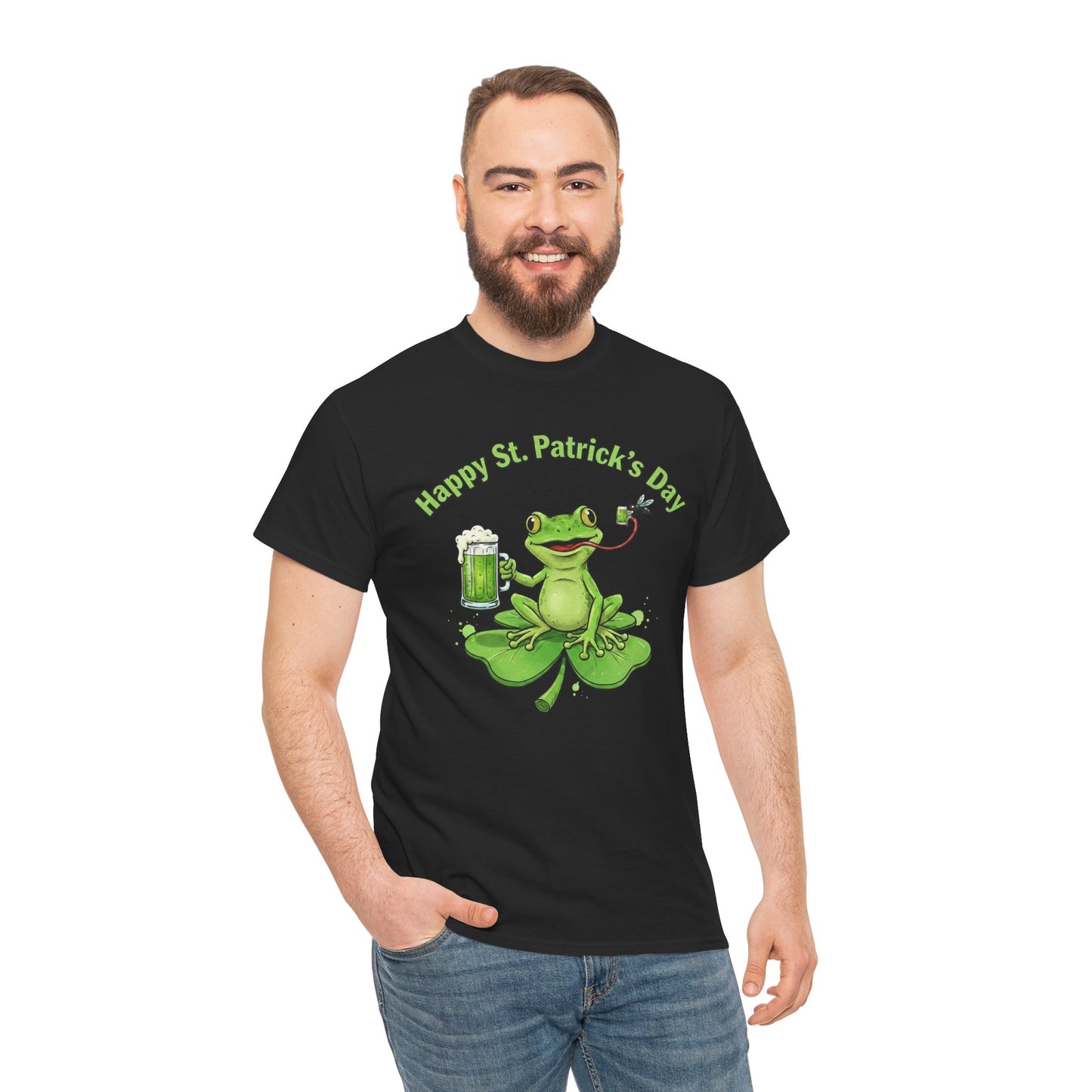 St. Patrick’s Day Happy Frog on a Shamrock T‑Shirt