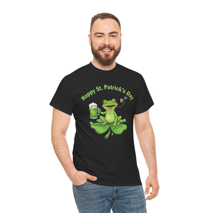 St. Patrick’s Day Happy Frog on a Shamrock T‑Shirt