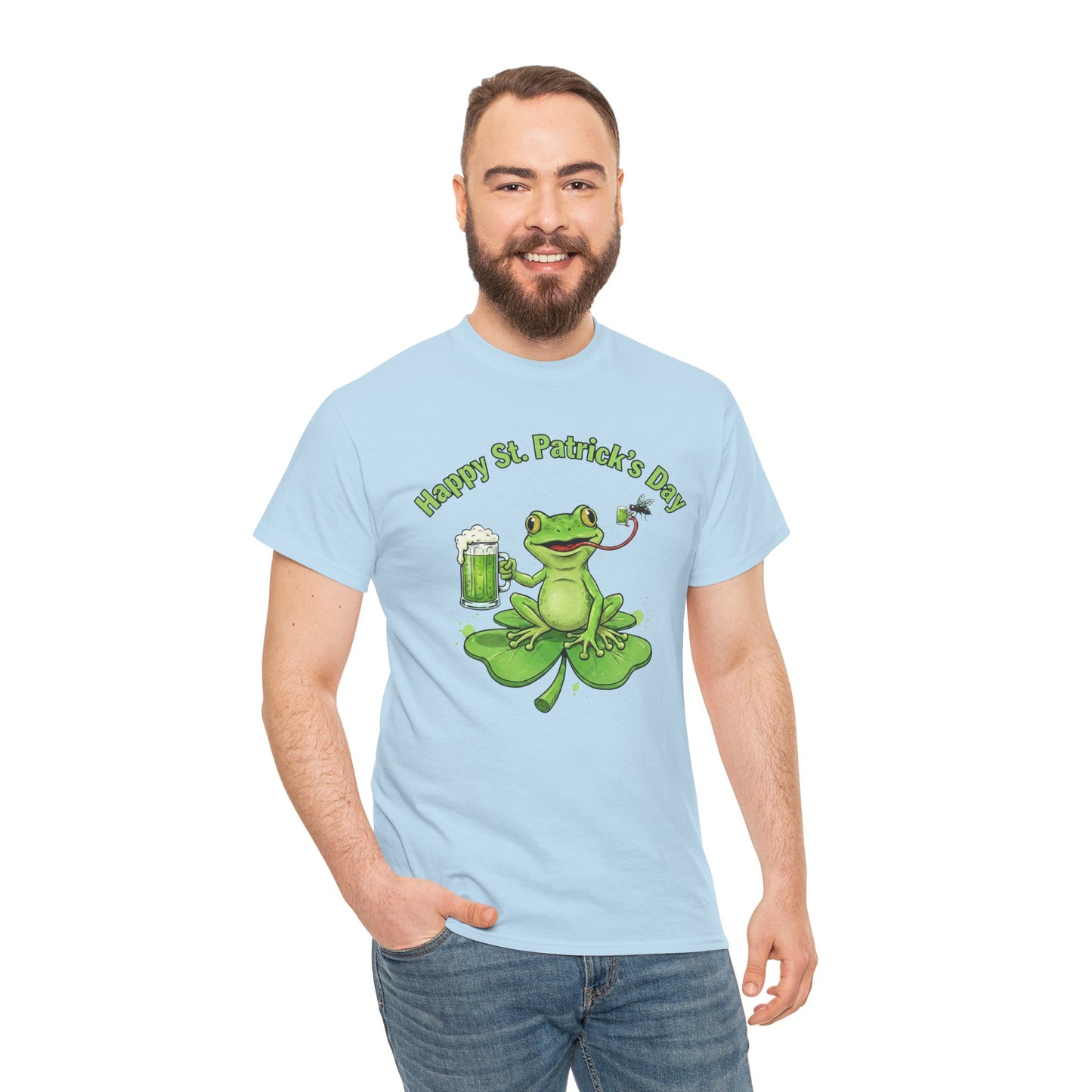 St. Patrick’s Day Happy Frog on a Shamrock T‑Shirt