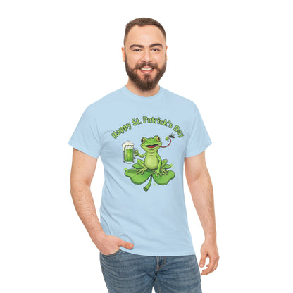 St. Patrick’s Day Happy Frog on a Shamrock T‑Shirt