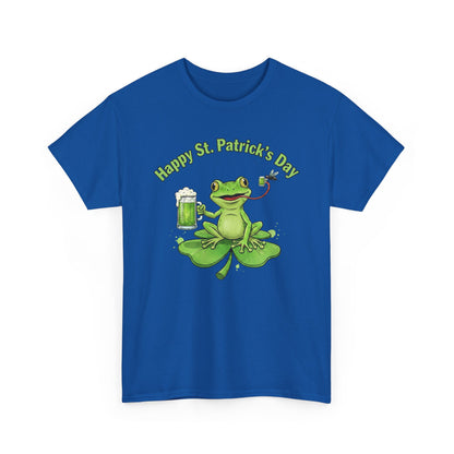 St. Patrick’s Day Happy Frog on a Shamrock T‑Shirt