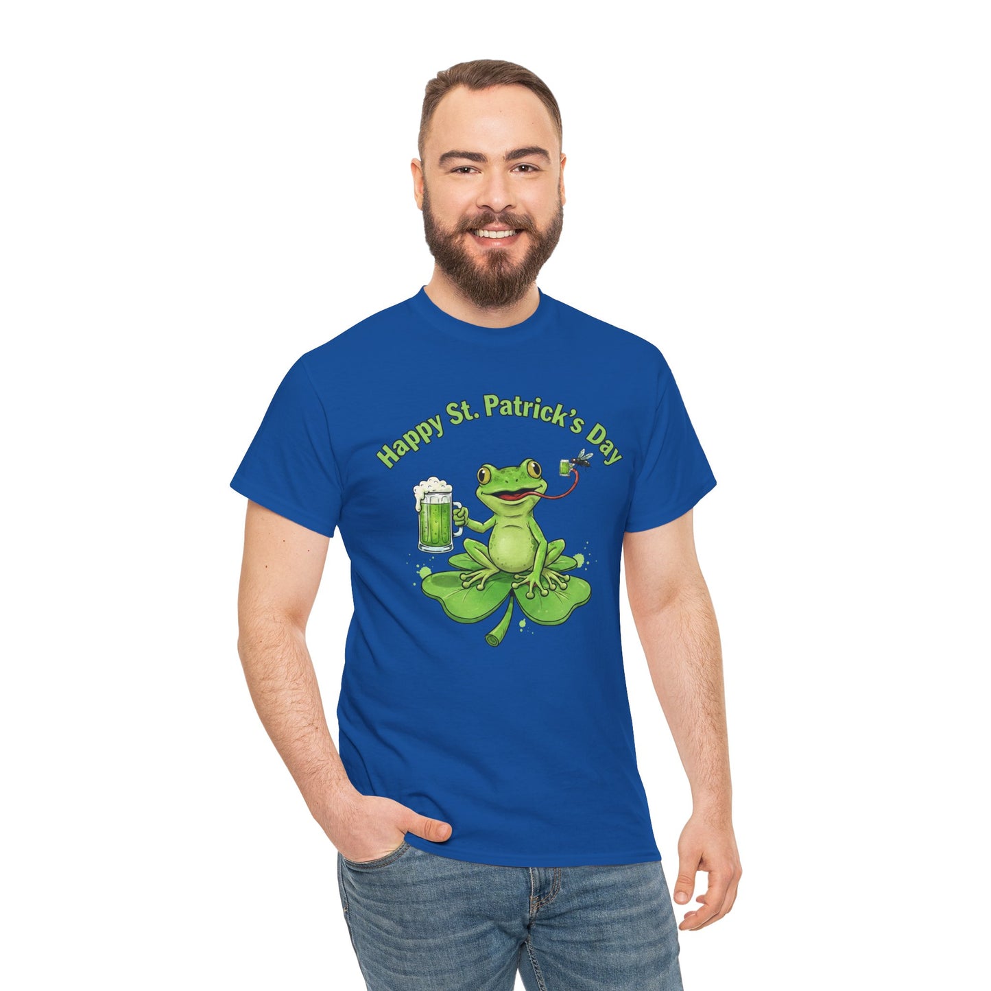 St. Patrick’s Day Happy Frog on a Shamrock T‑Shirt