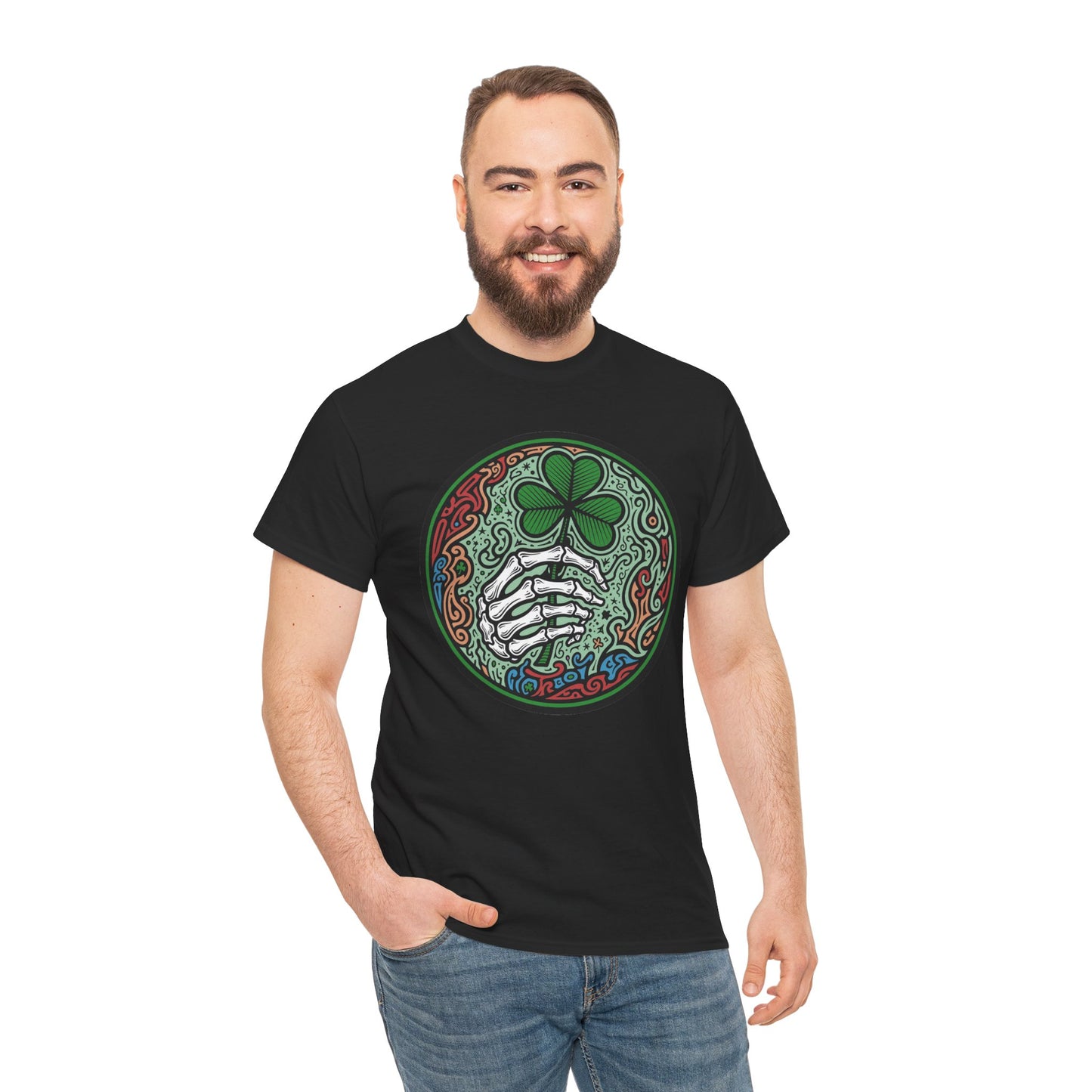 St. Patrick’s Day Skeleton Hand with Shamrock T‑Shirt