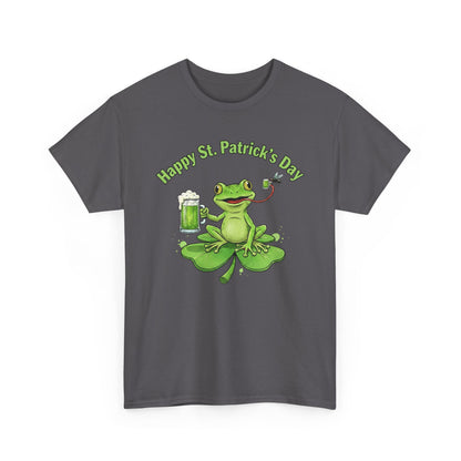 St. Patrick’s Day Happy Frog on a Shamrock T‑Shirt