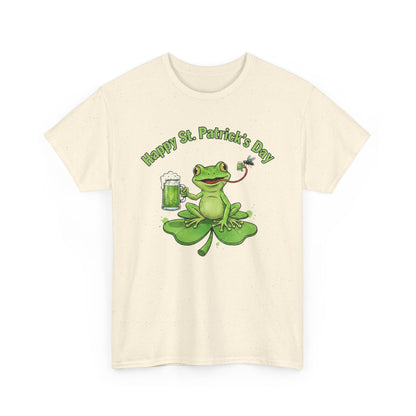 St. Patrick’s Day Happy Frog on a Shamrock T‑Shirt