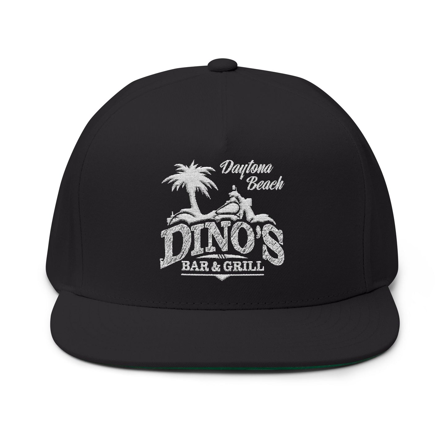 Embroidered Flat Bill Snapback Hat | Dino's Bar & Grill | Daytona Beach