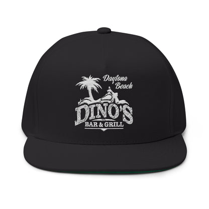 Embroidered Flat Bill Snapback Hat | Dino's Bar & Grill | Daytona Beach