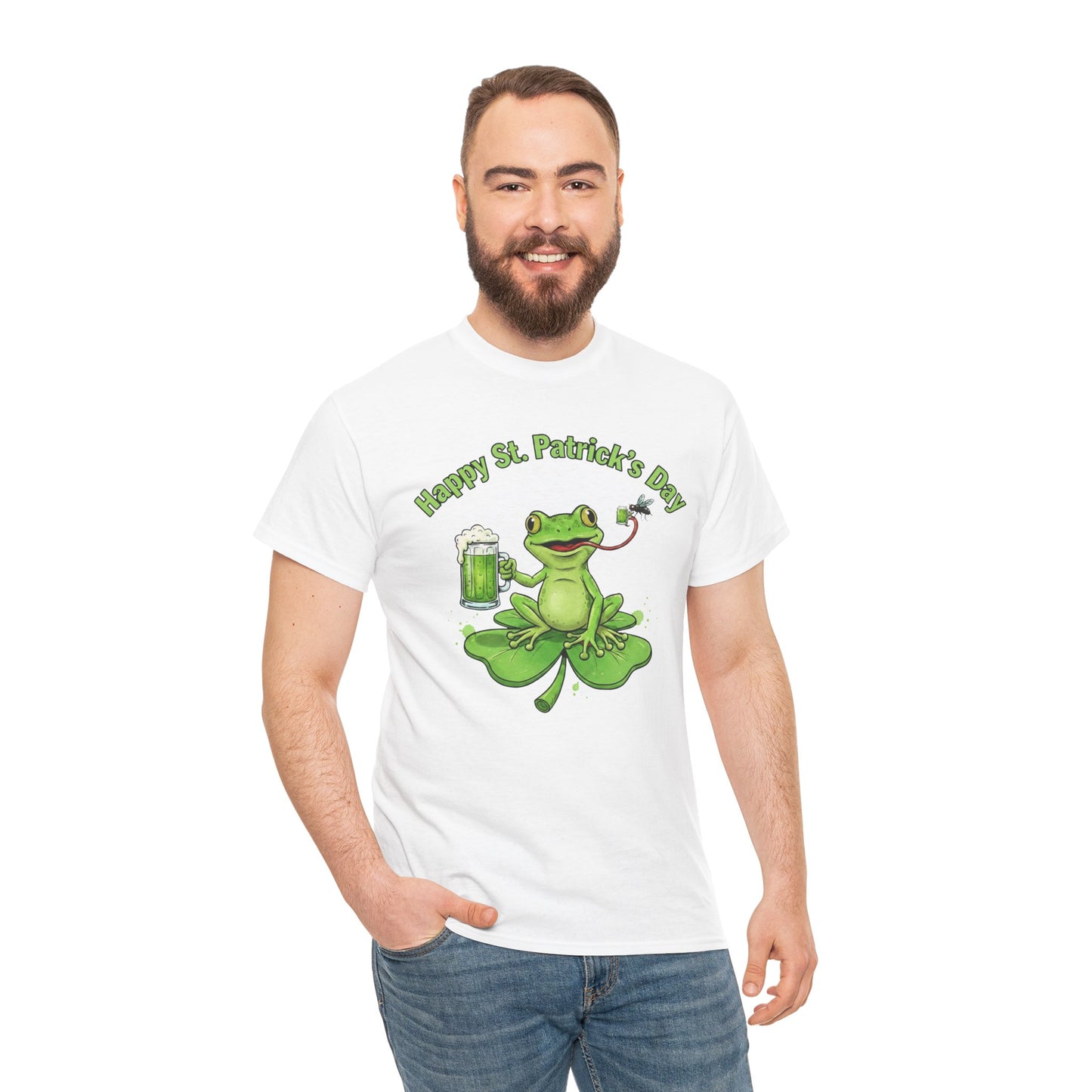 St. Patrick’s Day Happy Frog on a Shamrock T‑Shirt