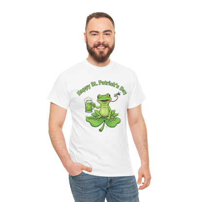 St. Patrick’s Day Happy Frog on a Shamrock T‑Shirt