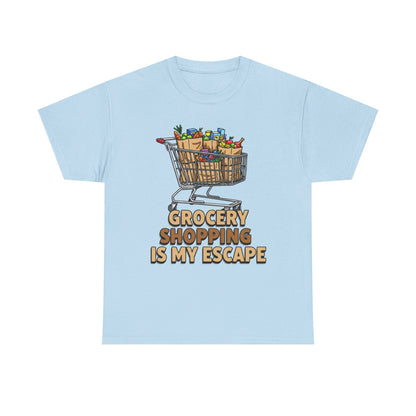Grocery Shopping Is My Escape T-Shirt | Foodie | Shopping Cart Illustration
